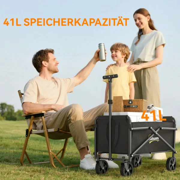 Opvouwbare Bolderwagen Handwagen 360° Tuinwagen Met Verstelbare Handgreep Strandwagen Tot 60 Kg Voor Sport Winkelen Zwart