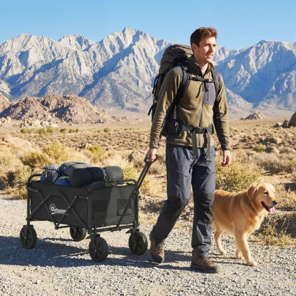 Opvouwbare Bolderwagen Handwagen Tuinwagen Transportwagen Met Handvat Verstelbare Handvat Hoogte Drankhouder Zwart