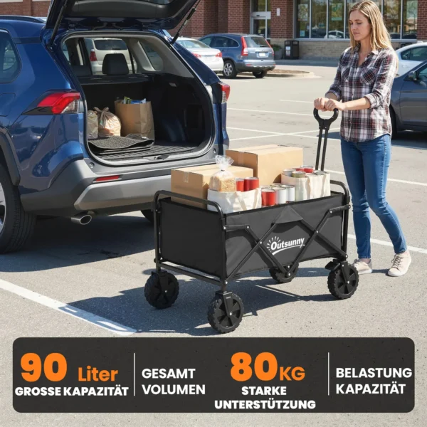 Opvouwbare Bolderwagen Handwagen Tuinwagen Transportwagen Met Handvat Verstelbare Handvat Hoogte Drankhouder Zwart