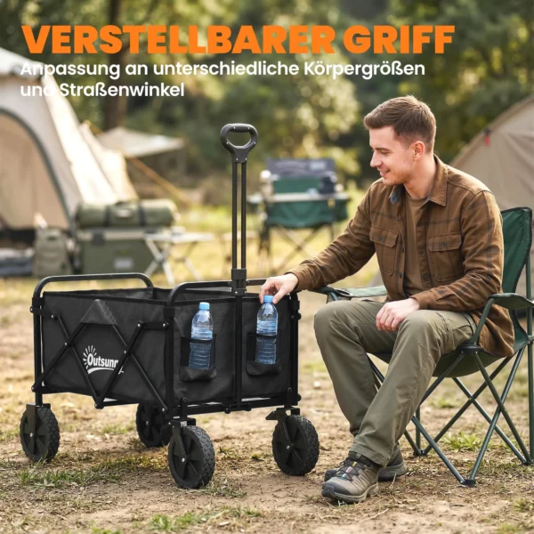 Opvouwbare Bolderwagen Handwagen Tuinwagen Transportwagen Met Handvat Verstelbare Handvat Hoogte Drankhouder Zwart