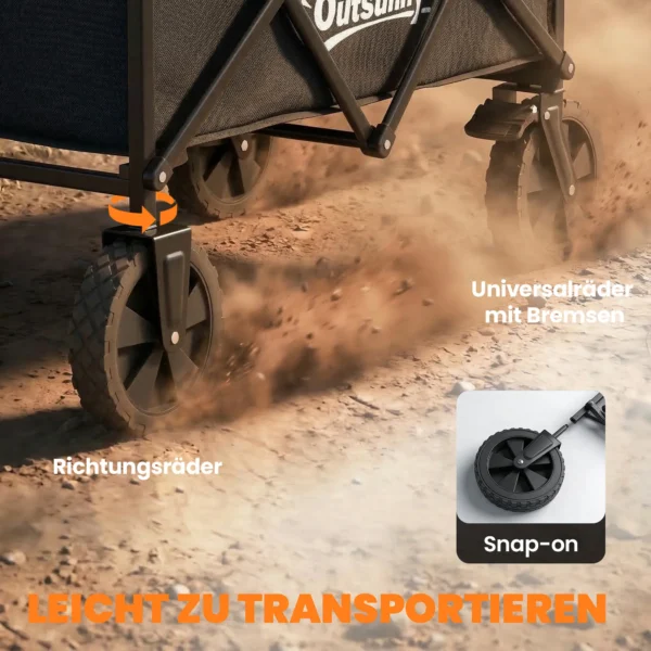 Opvouwbare Bolderwagen Handwagen Tuinwagen Transportwagen Met Handvat Verstelbare Handvat Hoogte Drankhouder Zwart