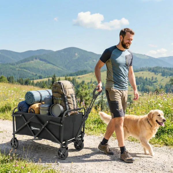 Opvouwbare Bolderwagen Met Verstelbare Handgreep, Draagvermogen Tot 68 Kg, Geschikt Voor Sport, Winkelen, Kamperen, Zwart