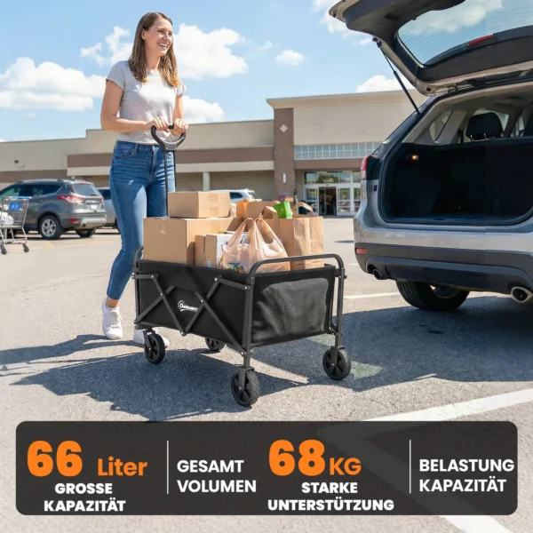 Opvouwbare Bolderwagen Met Verstelbare Handgreep, Draagvermogen Tot 68 Kg, Geschikt Voor Sport, Winkelen, Kamperen, Zwart