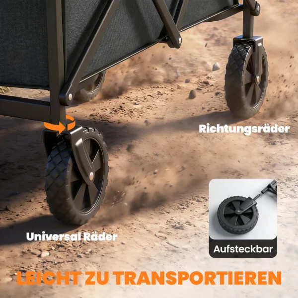 Opvouwbare Bolderwagen Met Verstelbare Handgreep, Draagvermogen Tot 68 Kg, Geschikt Voor Sport, Winkelen, Kamperen, Zwart