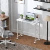 Opvouwbare Bureautafel Met Wielen En Stalen Frame Voor Studeerkamer Slaapkamer 80 X 40 X 75 Cm Wit