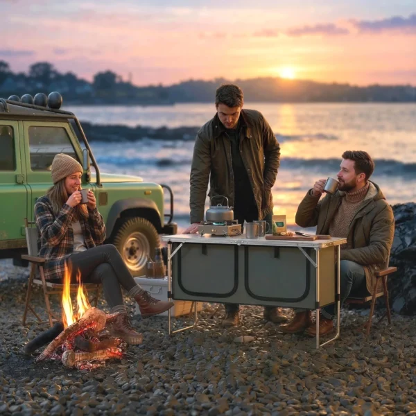 Opvouwbare Campingkeuken Kampeerkast Met Aluminium Frame Opbergvak Werkblad Voor Kamperen Reizen Zilver