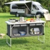 Opvouwbare Campingkeuken Kampeerkast Met Aluminium Frame Opbergvak Werkblad Voor Kamperen Reizen Zilver