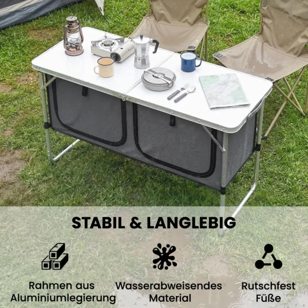 Opvouwbare Campingkeuken Kampeerkast Met Aluminium Frame Opbergvak Werkblad Voor Kamperen Reizen Zilver