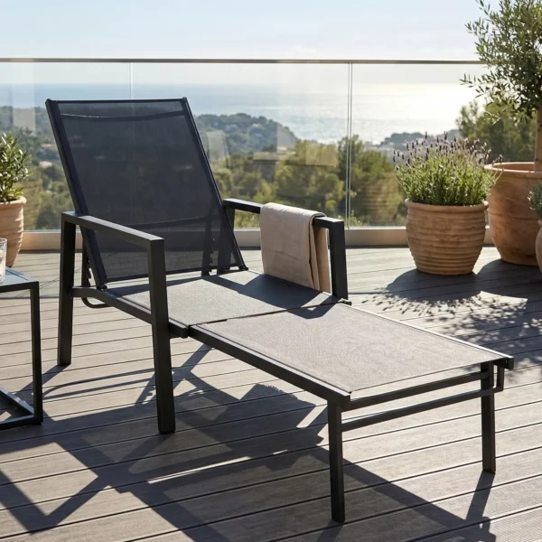 Opvouwbare Draagbare Zonneligstoel Met Uitschuifbare Voetsteun, 5 voudig Verstelbare Rugleuning, Ademend