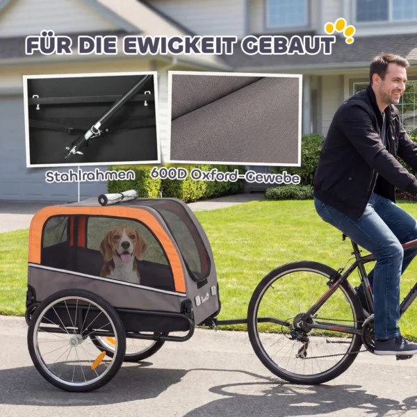 Opvouwbare Hondenfietskar Met Veiligheidsreflectoren Voor Kleine Tot Middelgrote Honden Tot 20 Kg Oranje
