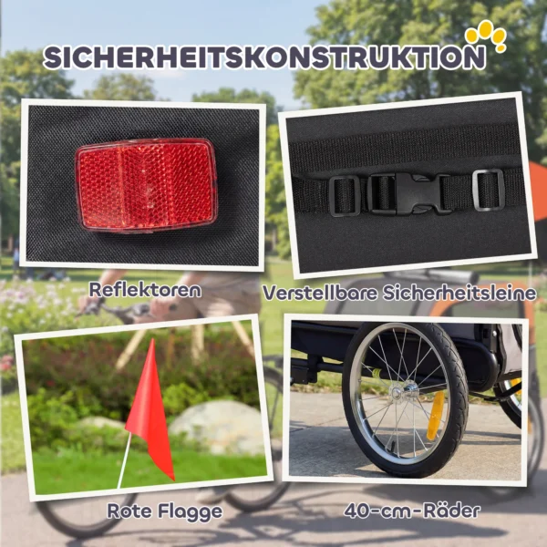 Opvouwbare Hondenfietskar Met Veiligheidsreflectoren Voor Kleine Tot Middelgrote Honden Tot 20 Kg Oranje