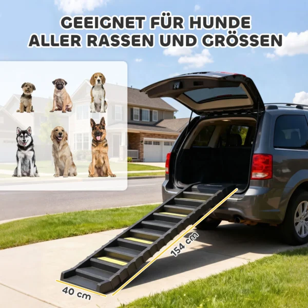 Opvouwbare Hondenloopplank Hondentrap Auto & SUV Antislip Hondenautoloopplank Voor Grote & Kleine Dieren Tot 68 Kg 154x40cm Zwart