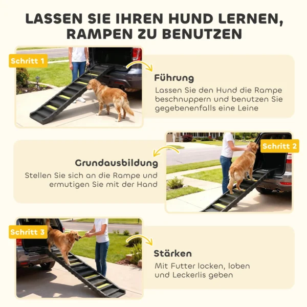 Opvouwbare Hondenloopplank Hondentrap Auto & SUV Antislip Hondenautoloopplank Voor Grote & Kleine Dieren Tot 68 Kg 154x40cm Zwart