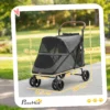 Opvouwbare Hondenwagen Voor Grote Honden Tot 30 Kg Met 360° Draaiwielen, Netvensters, Kussen, Verstelbare Handgreep, Grijs