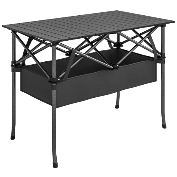 Opvouwbare Rolbare Picknicktafel Draagbare Campingtafel Met Netopslag En Draagtas Voor Buitengebruik, Zwart