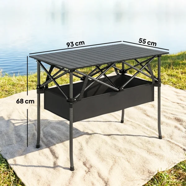 Opvouwbare Rolbare Picknicktafel Draagbare Campingtafel Met Netopslag En Draagtas Voor Buitengebruik, Zwart