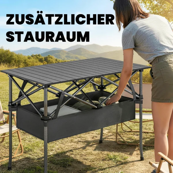 Opvouwbare Rolbare Picknicktafel Draagbare Campingtafel Met Netopslag En Draagtas Voor Buitengebruik, Zwart