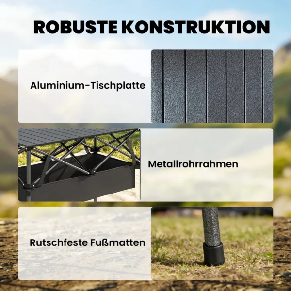 Opvouwbare Rolbare Picknicktafel Draagbare Campingtafel Met Netopslag En Draagtas Voor Buitengebruik, Zwart