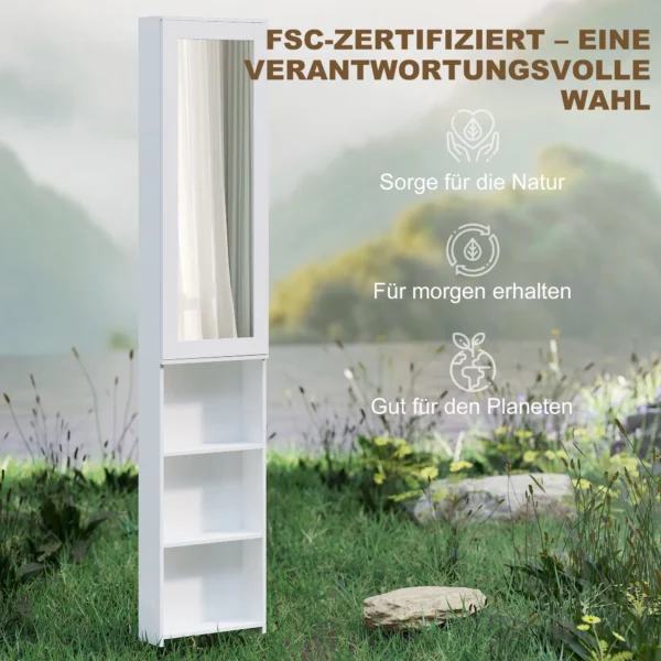 Opvouwbare Strijkplankkast Met Deur, Interne Planken, Spiegel, Ruimtebesparende Strijktafel Voor Wasverzorging 106x35x174 Cm Wit