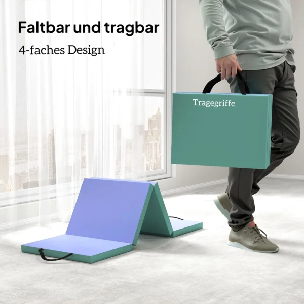 Opvouwbare Trainingsmat Met Handvat, Sportmat Voor Yoga En Fitness, Synthetische Hoes, 180 X 60 X 5 Cm, Groen+paars