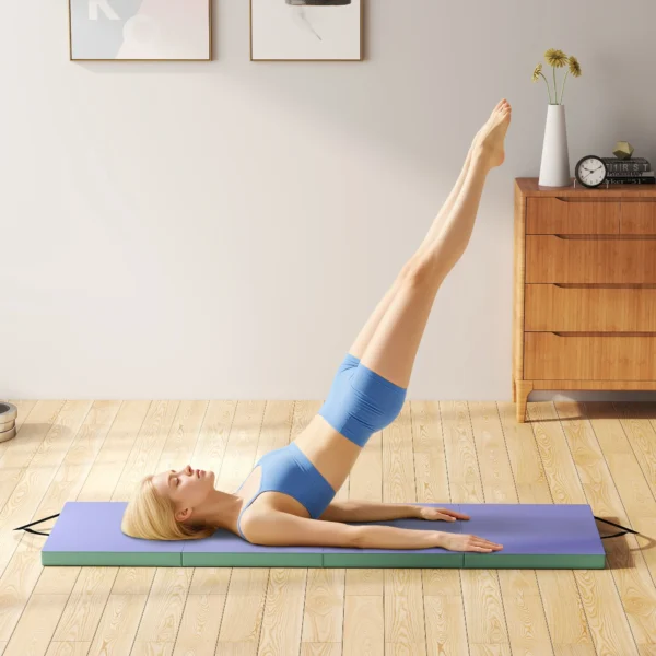 Opvouwbare Trainingsmat Met Handvat, Sportmat Voor Yoga En Fitness, Synthetische Hoes, 180 X 60 X 5 Cm, Groen+paars