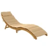 Opvouwbare Weerbestendige Houten Tuinligstoel Met Kussen Hoofdsteun Draaggreep 183 X 54 X 63 Cm, Beige