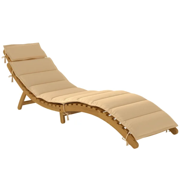 Opvouwbare Weerbestendige Houten Tuinligstoel Met Kussen Hoofdsteun Draaggreep 183 X 54 X 63 Cm, Beige