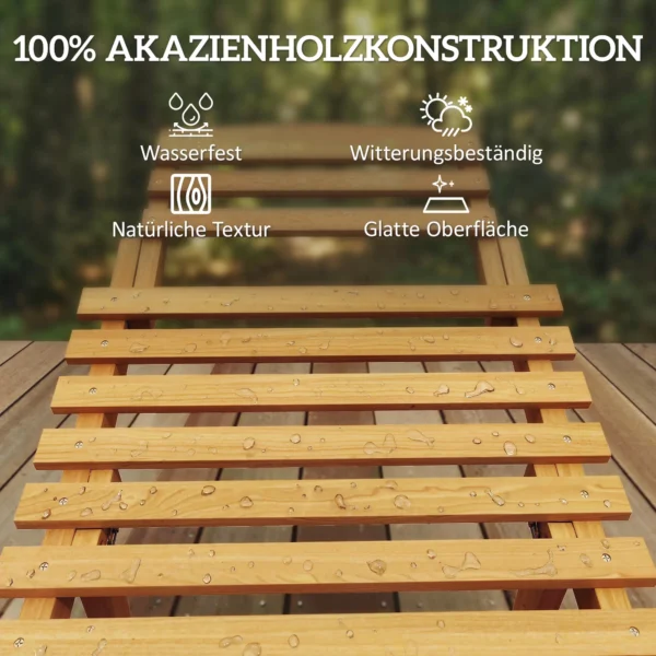 Opvouwbare Weerbestendige Houten Tuinligstoel Met Kussen Hoofdsteun Draaggreep 183 X 54 X 63 Cm, Beige