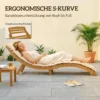 Opvouwbare Weerbestendige Houten Tuinligstoel Met Kussen Hoofdsteun Draaggreep 183 X 54 X 63 Cm, Beige