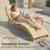 Opvouwbare Weerbestendige Houten Tuinligstoel Met Kussen Hoofdsteun Draaggreep 183 X 54 X 63 Cm, Beige
