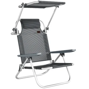 Opvouwbare Zonneligstoel Tuinligstoel Met Kussen, Verstelbaar Dak, 6 voudig Verstelbare Rugleuning 62 X 68 X 79 Cm Donkergrijs