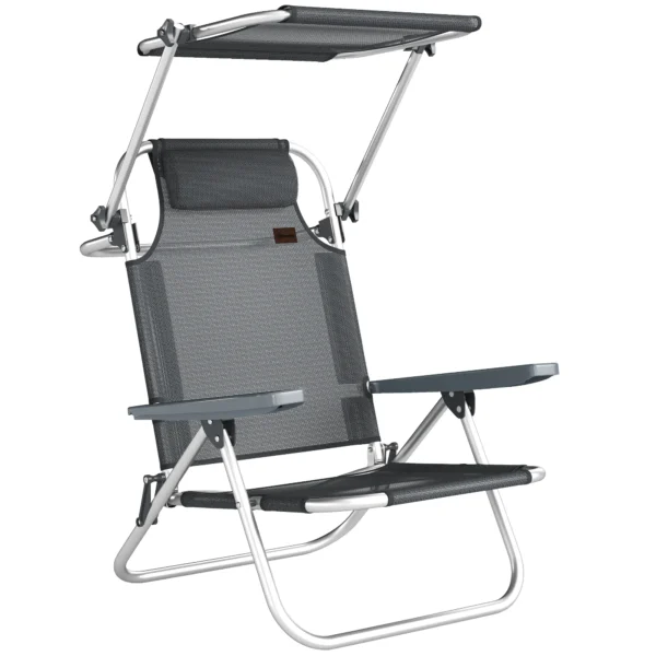 Opvouwbare Zonneligstoel Tuinligstoel Met Kussen, Verstelbaar Dak, 6 voudig Verstelbare Rugleuning 62 X 68 X 79 Cm Donkergrijs