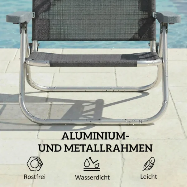 Opvouwbare Zonneligstoel Tuinligstoel Met Kussen, Verstelbaar Dak, 6 voudig Verstelbare Rugleuning 62 X 68 X 79 Cm Donkergrijs