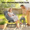 Papasans Stoel 360° Draaibaar Korfstoel Met Kussen Stalen Frame Ronde Rattanstoel Loungestoel Grijs