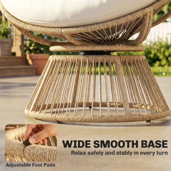 Papasans Stoel 360° Draaibaar, Korfstoel Met Kussen, Stalen Frame, Ronde Rotanstoel, Loungestoel, Crèmewit