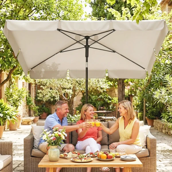 Parasol 183 X 122 Cm, Waterafstotende Balkonparasol Met 3 voudige Neiging En 8 Spaken Beige