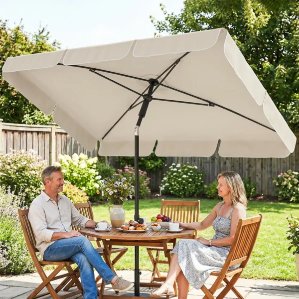Parasol 183 X 122 Cm, Waterafstotende Balkonparasol Met 3 voudige Neiging En 8 Spaken Beige