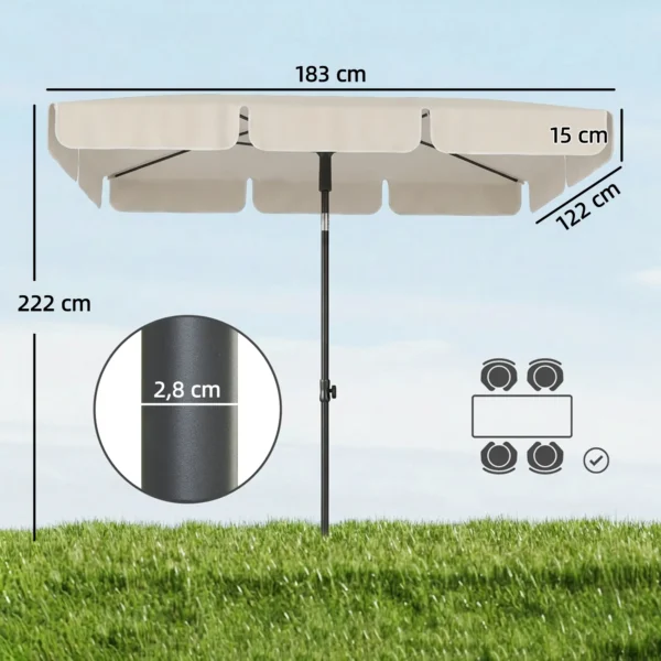 Parasol 183 X 122 Cm, Waterafstotende Balkonparasol Met 3 voudige Neiging En 8 Spaken Beige