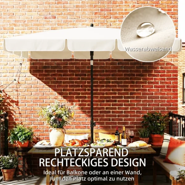 Parasol 183 X 122 Cm, Waterafstotende Balkonparasol Met 3 voudige Neiging En 8 Spaken Beige