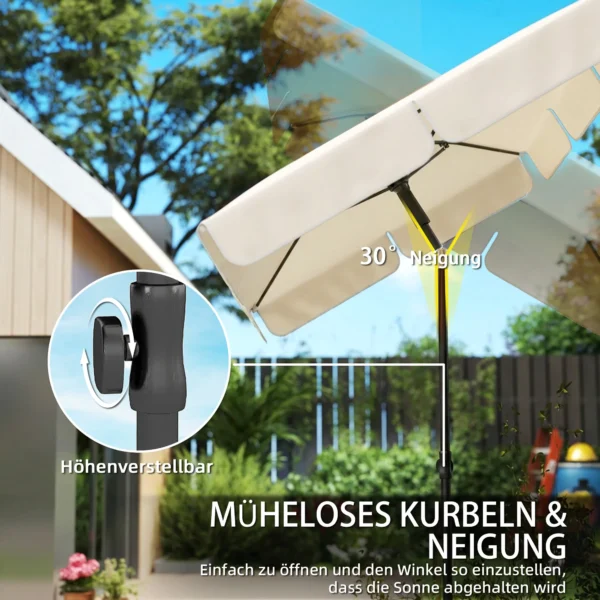 Parasol 183 X 122 Cm, Waterafstotende Balkonparasol Met 3 voudige Neiging En 8 Spaken Beige