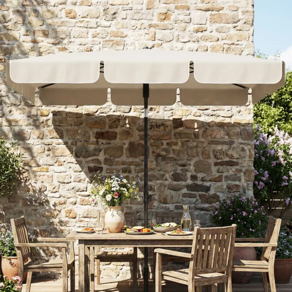 Parasol 183 X 122 Cm, Waterafstotende Balkonparasol Met 3 voudige Neiging En 8 Spaken Beige