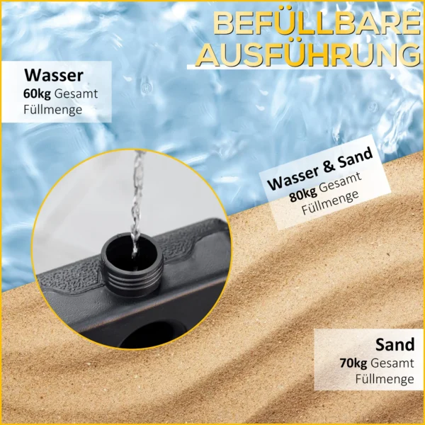 Parasolvoet 4 delig, Parasolgewicht, Parasolstandaard Voor Zweefparasol Zand/water Tot 60/70 Kg