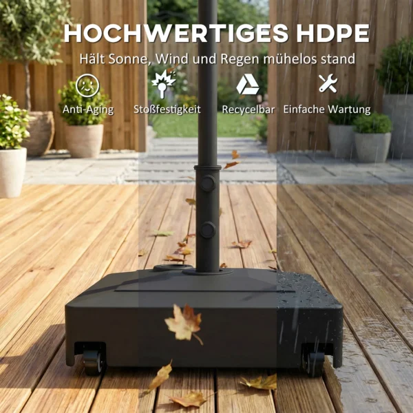 Parasolvoet Met Wielen, Te Vullen Met 61 Kg Zand/40 Kg Water, Voor Parasolstangen Met Ø35, 38, 48 Mm, Zwart