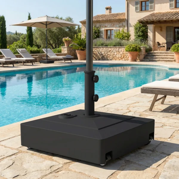 Parasolvoet Met Wielen, Te Vullen Met 61 Kg Zand/40 Kg Water, Voor Parasolstangen Met Ø35, 38, 48 Mm, Zwart