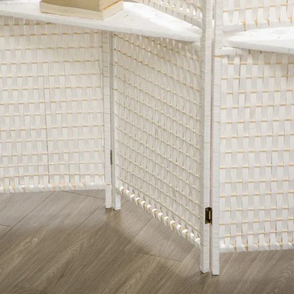 Paravent 4 delig 181 X 180 Cm Opvouwbare Kamerverdeler Met 2 Planken Van Dennenhout, Bamboe Voor Slaapkamer, Wit