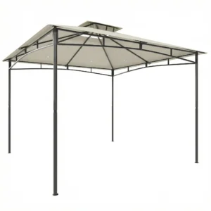 Paviljoen 3x3m Waterafstotend Stabiel Winterbestendig Tuinpaviljoen Met Intrekbare Bovenframe Dubbeldak Crèmewit