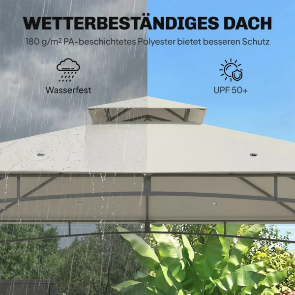 Paviljoen 3x3m Waterafstotend Stabiel Winterbestendig Tuinpaviljoen Met Intrekbare Bovenframe Dubbeldak Crèmewit