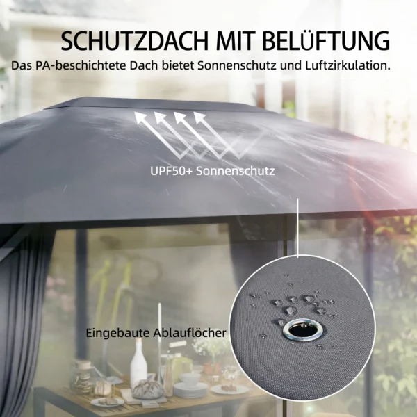 Paviljoen Ca. 4x3m Waterafstotend Stabiel Winterbestendig Tuinpaviljoen Met Muggennet 4 Zijpanelen Ventilatie Afvoergaten