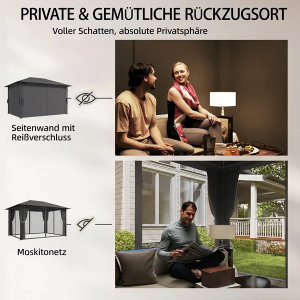 Paviljoen Ca. 4x3m Waterafstotend Stabiel Winterbestendig Tuinpaviljoen Met Muggennet 4 Zijpanelen Ventilatie Afvoergaten