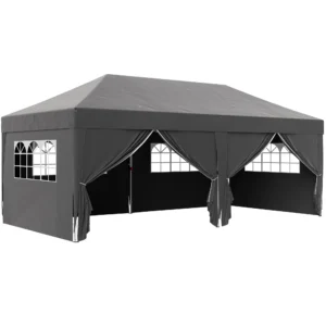 Paviljoen Ca. 6x3m Stabiel Winterbestendig Pop up Vouwpaviljoen Met Vensters, Ritssluiting Deur, Zijpanelen, UV Bescherming